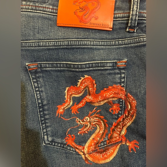 Stefano Ricci straight leg denim jeans custom hand painted dragon 🐉 - Picture 5 of 16